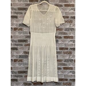 1920s John Wanamaker Dress White Sheer Hand Smocked, Sewn, Lace
